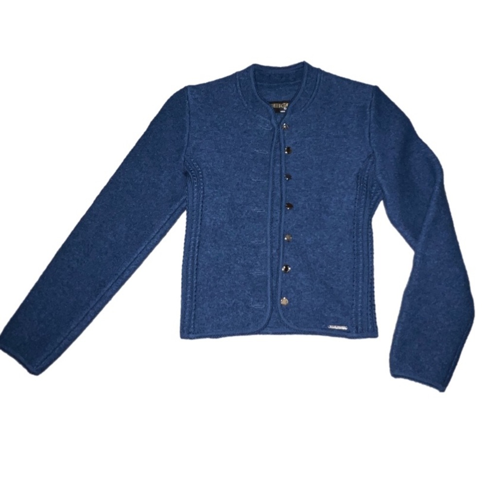 GEIGER Navy Blue Jacket Cardigan Button Superlight boiled wool Austria 36 (6US)